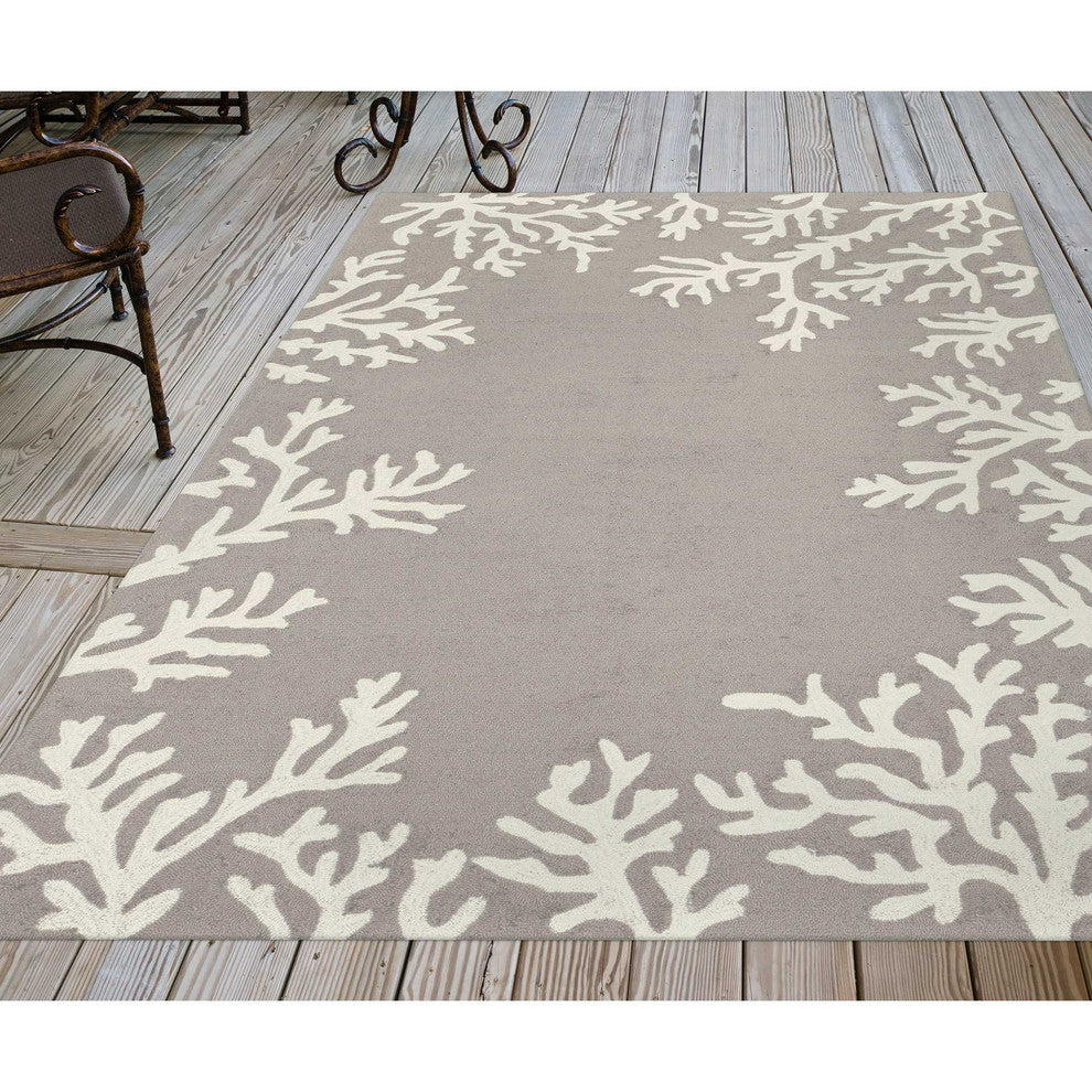 Capri Coral Border Indoor/Outdoor Rug, Silver, 7'6"x9'6"