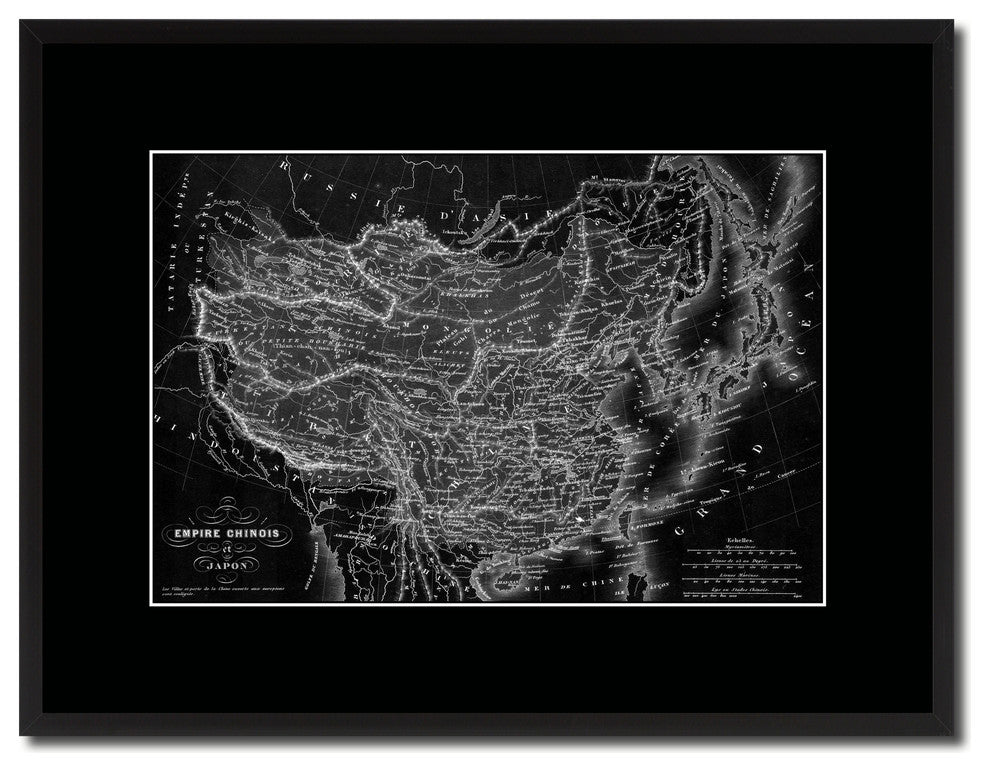 China Japan Korea Vintage Monochrome Map Canvas, 16"x21"