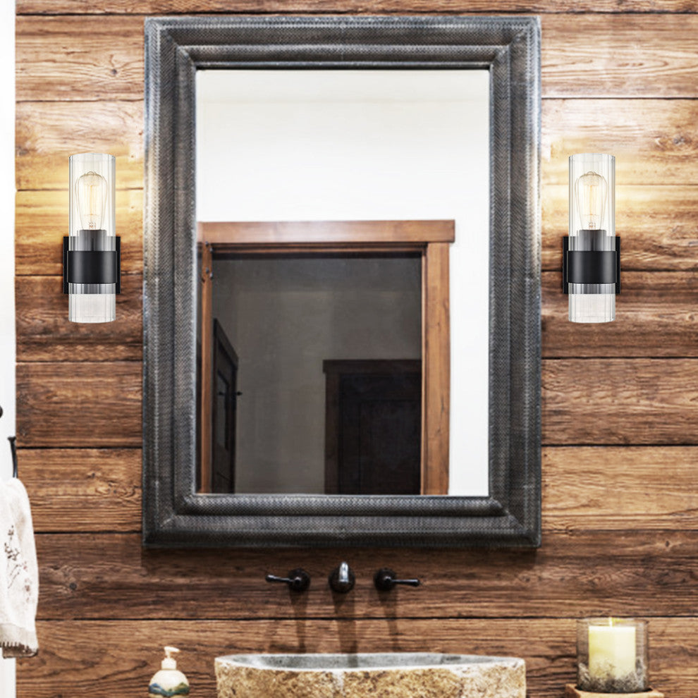Modern Black Wall Sconce With Clear Cylinder Glass