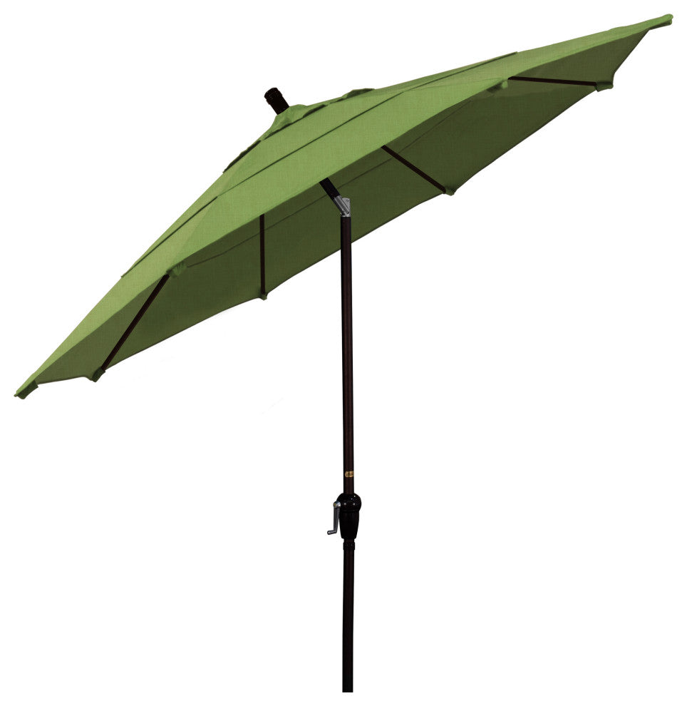 11' Bronze Auto-Tilt Crank Lift Aluminum Umbrella, Sunbrella, Spectrum Cilantro