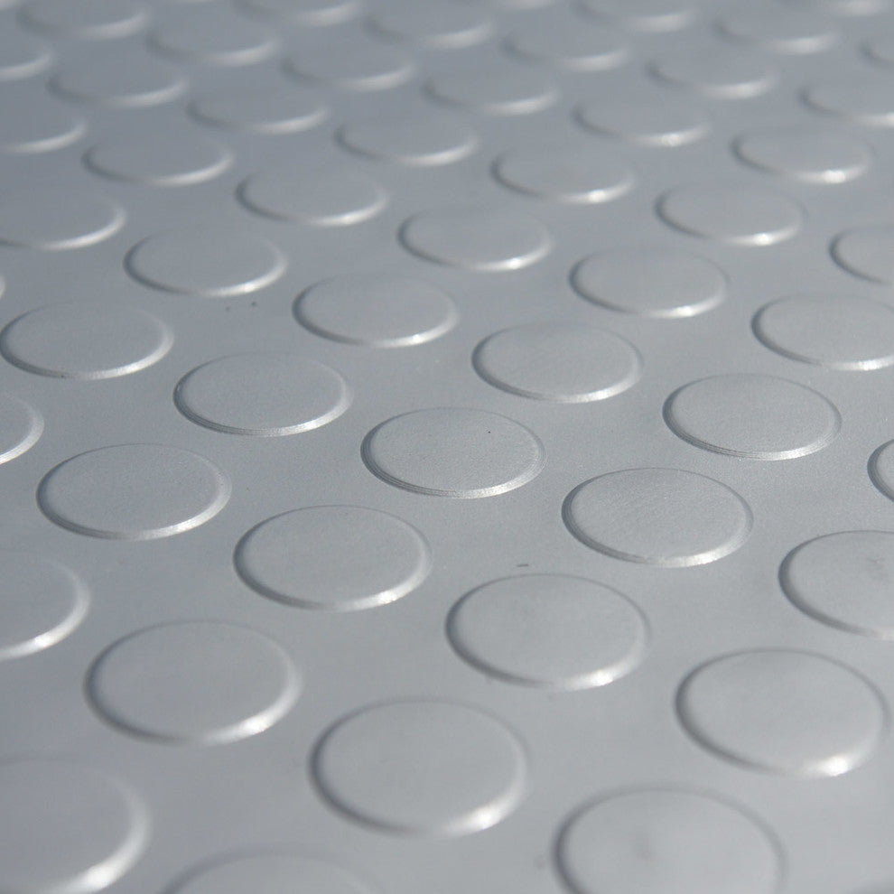 Rubber-Cal Coin-Grip Metallic PVC Flooring, Silver, 2.5mm, 4'x15'