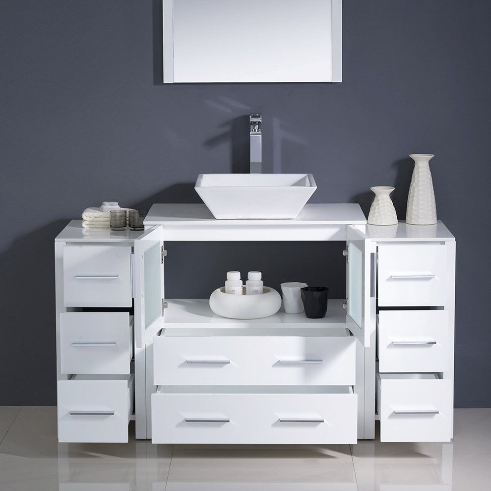 Torino 54" White Modern Bathroom Vanity With 2 Side Cabinets, FFT3072CH