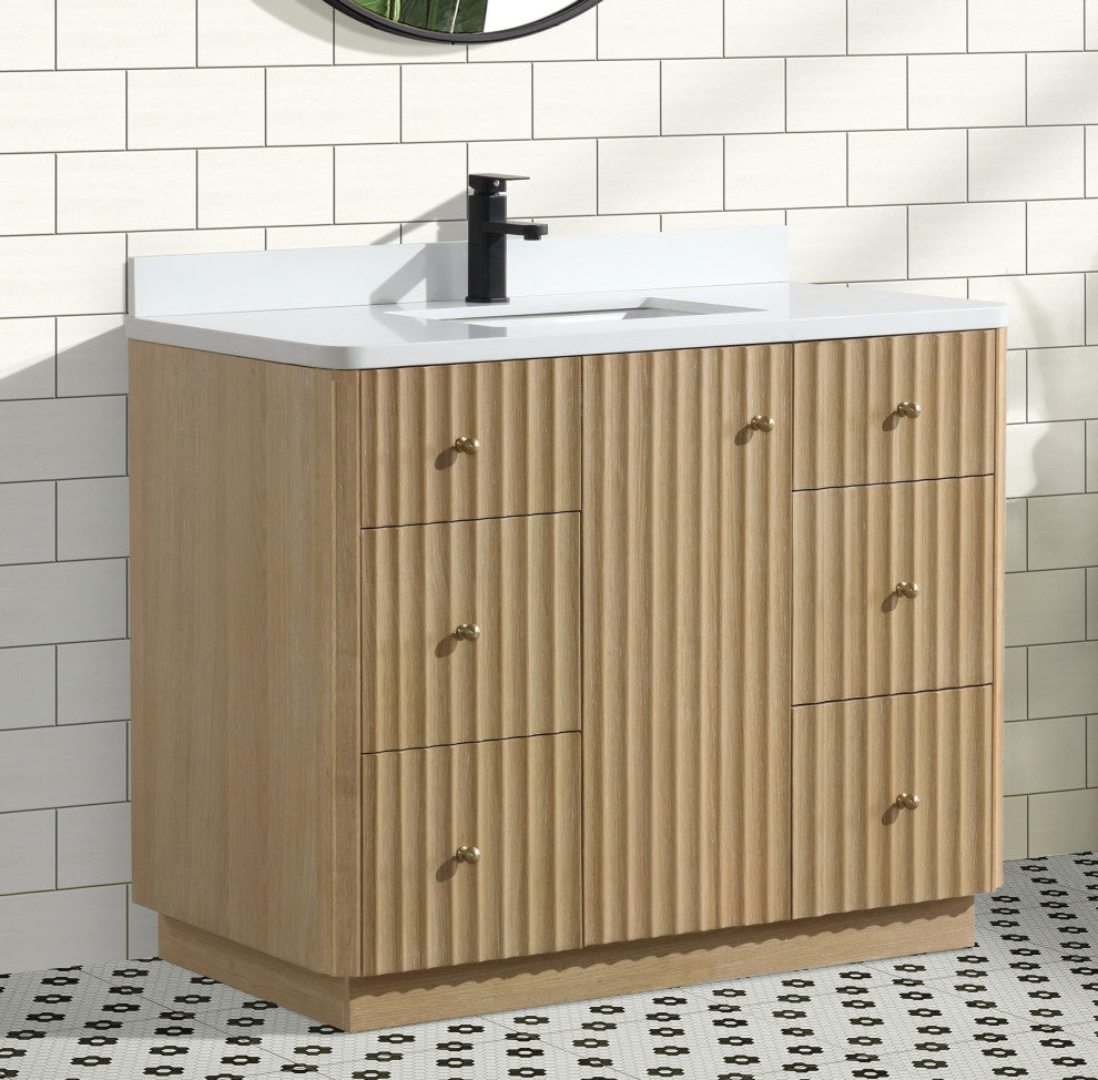 La Jolla Bathroom Vanity, Washed Oak, 42", Single Sink, Freestanding