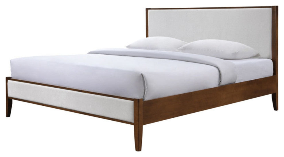 Safavieh Couture Giuliano Channel Tufted Bed, Ivory/Walnut, Queen