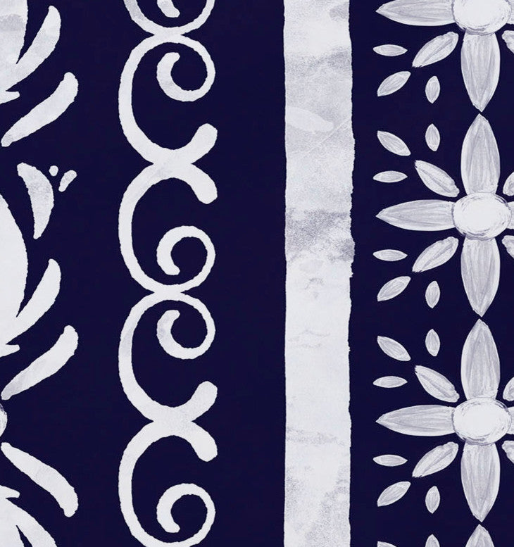 18"x14" Cuban Tile 2, Geometric Print Placemats, Set of 4, Navy Blue