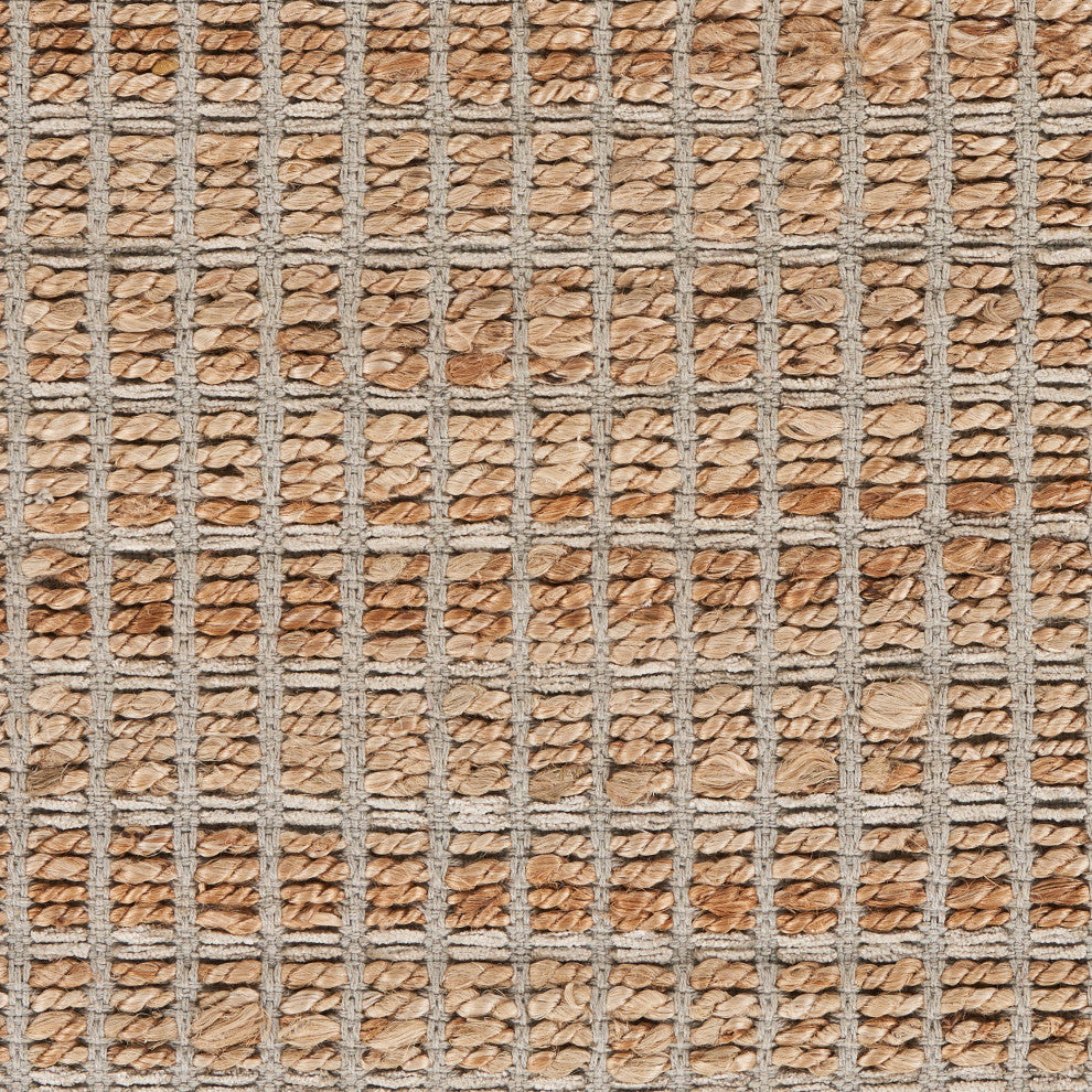 Gray Modern Grid Organic Jute Area Rug, 7'x9'