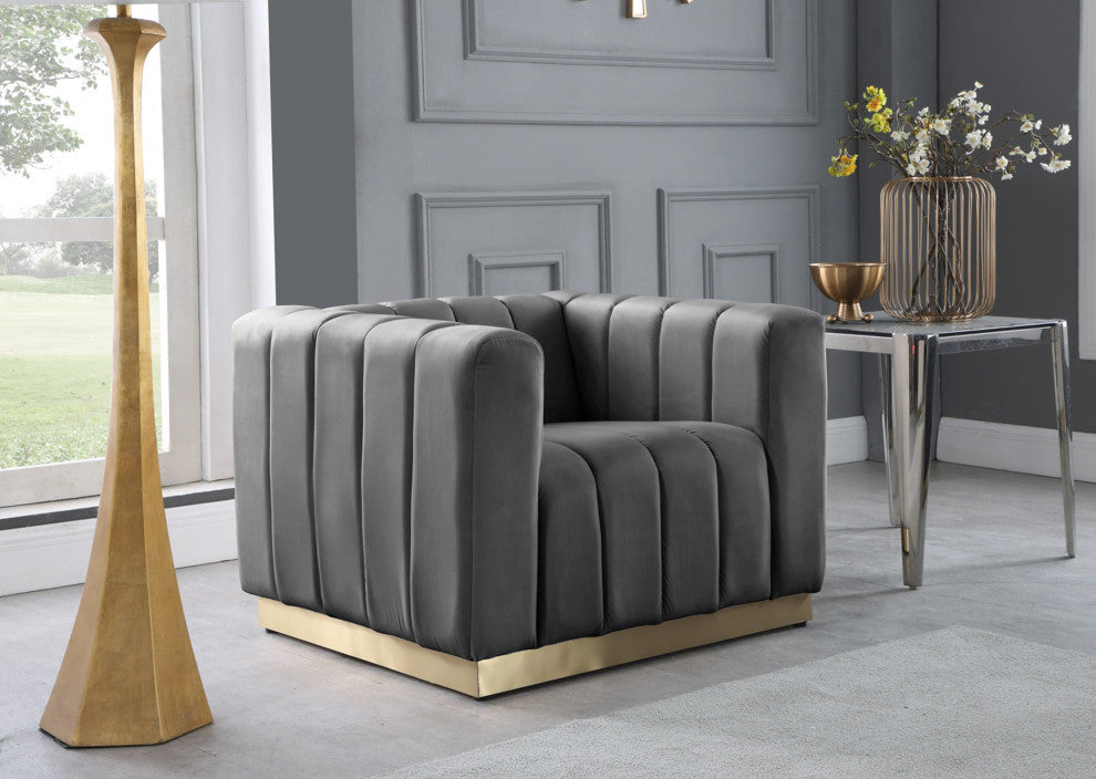 Marlon Velvet Upholstered Chair, Gray
