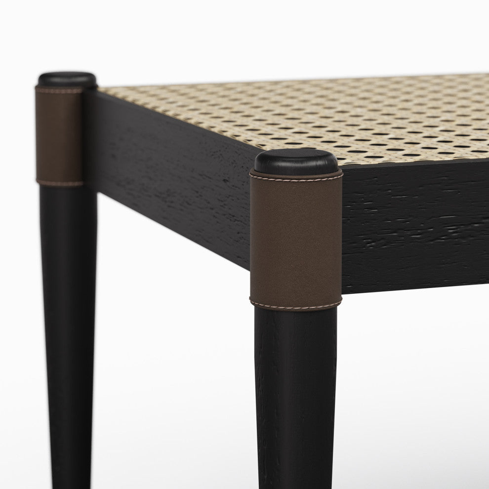 Bello Bench, Noodles Opulent Upholstery, Black, Natural Frame