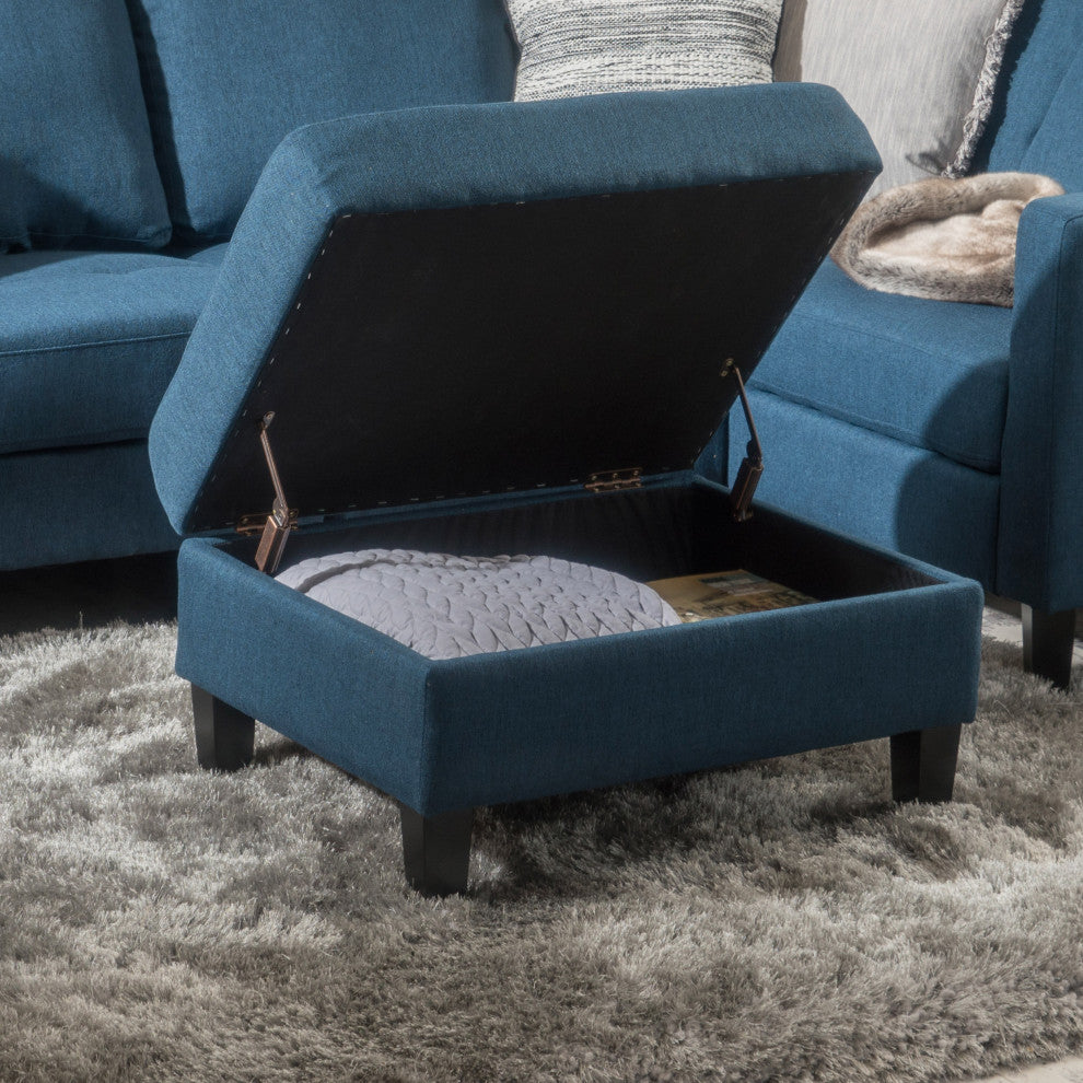 GDF Studio Carolina Tufted Cover Fabric Storage Ottoman, Dark Blue