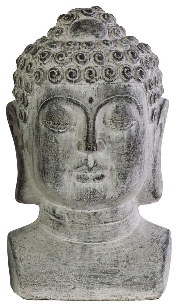 Cement Buddha Head Sculpture With Beaded Shisha, Small