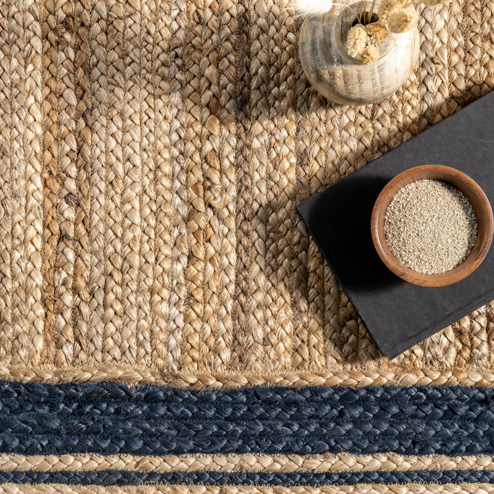 Nuloom Jute Braided Border Area Rug, Navy 6'round