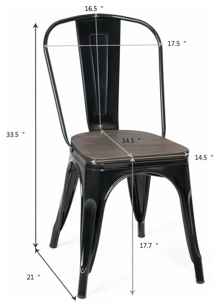 Costway Set of 4 Dining Side Chair Stackable Bistro Metal Wood Stool Black