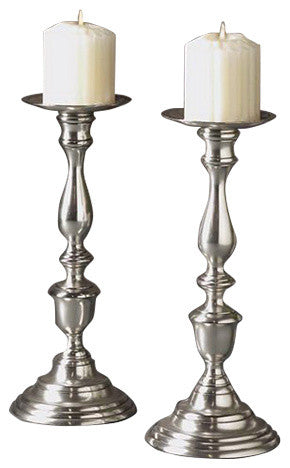 Pillar Candleholders, Set of 2, Antique Brass