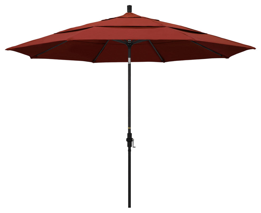 11' Stone Black Collar Tilt Crank Aluminum Umbrella, Sunbrella, Terracotta