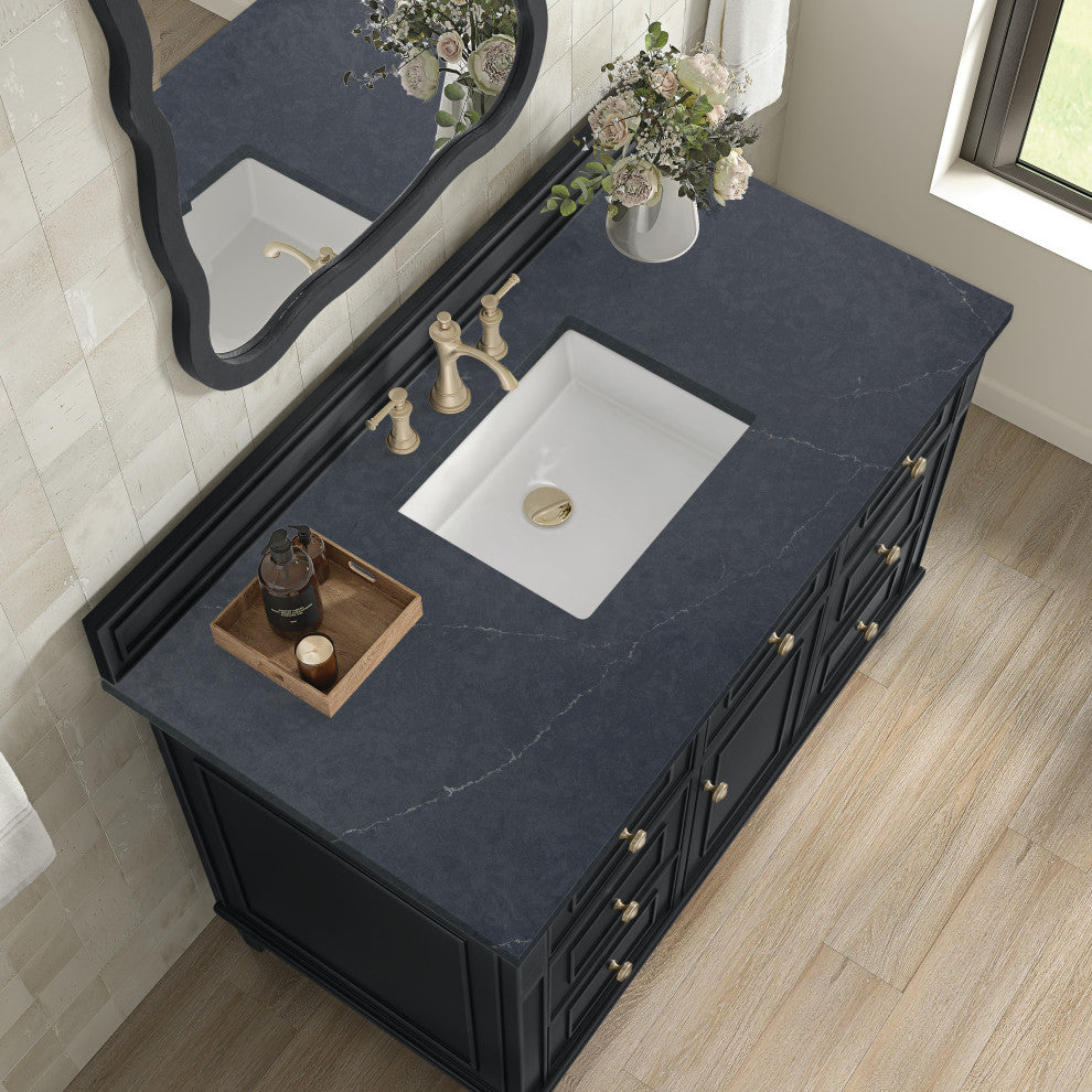 Lorelai 48" Single Vanity, Black Onyx, 3 CM Charcoal Soapstone Top