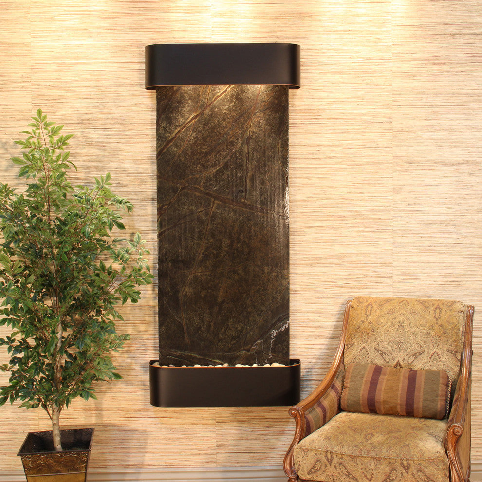 Inspiration Falls Water Fountain, Green Marble, Blackened Copper, Round