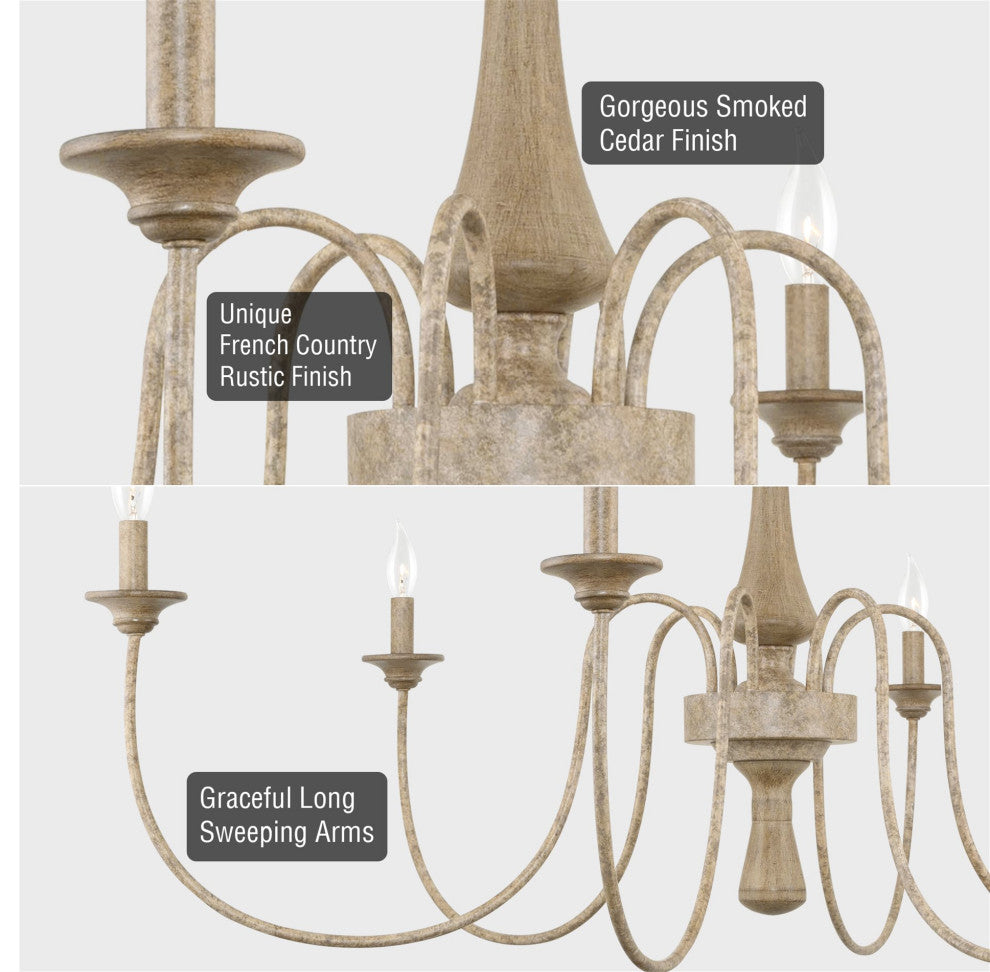 Kira Home Sherbrooke 44" Chandelier, French Country Chandelier, Smoked Cedar