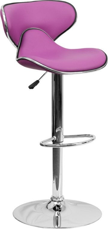 Estella Mid-Back Deep Curved Purple Vinyl Swivel Adjustable Barstool