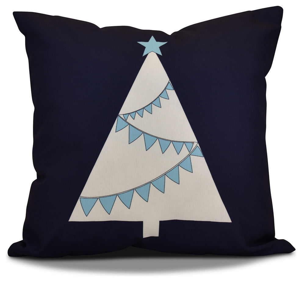 Garland Tree Pillow, Navy Blue, 26"x26"
