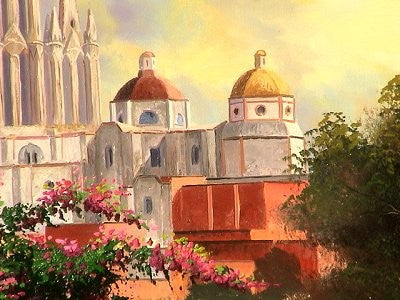 Cathedral San Miguel, View From Del Cardo. Mexican Oil Painting