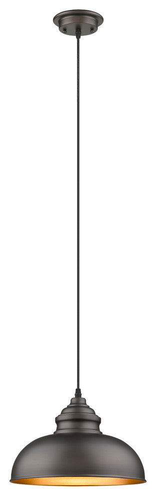 Ironclad 1-Light Rubbed Bronze Ceiling Mini Pendant 12"