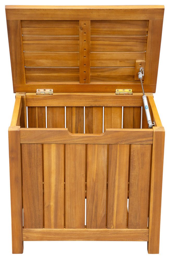 Travis Outdoor 30 Gallon Wood Storage Deck Box With Louvered Paneling, Teak