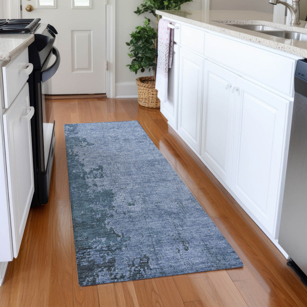 Machine Washable Indoor/Outdoor Chantille ACN1912 Blue 2'3" x 7'6" Runner Rug