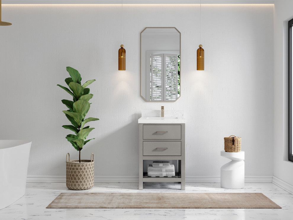 Parker 24" Single Sink Bath Vanity, Elephant Skin Gray 2" Empira White