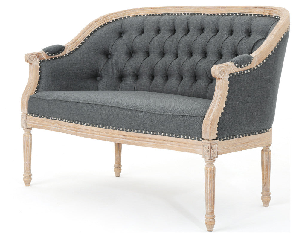 GDF Studio Megan Classical Tufted Loveseat, Dark Gray, Fabric