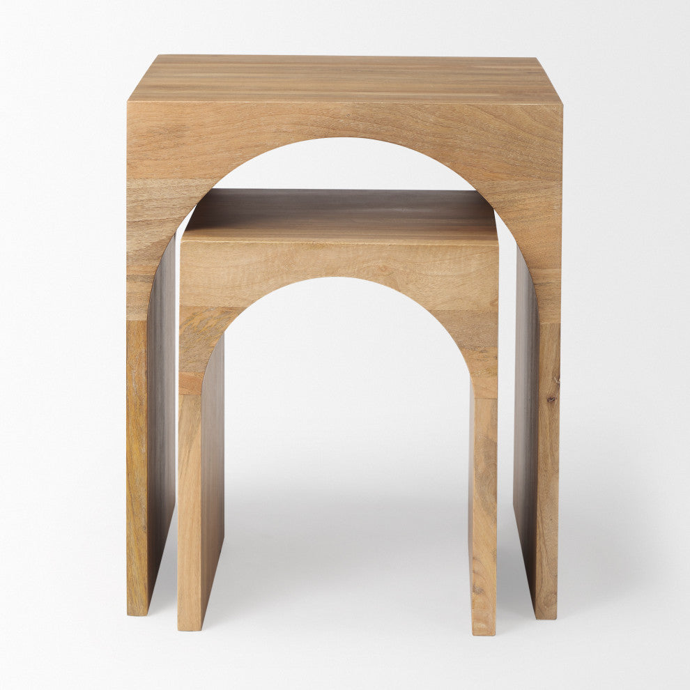 Chloe Light Brown Solid Wood Nesting Tables (Set of 2)