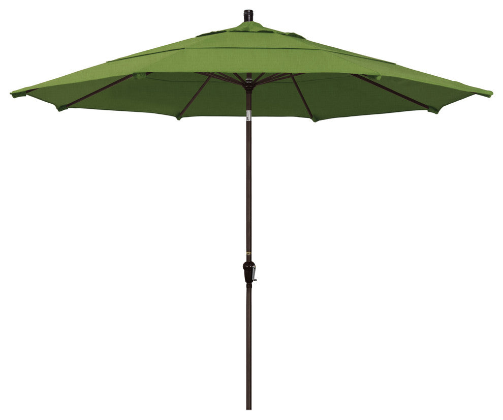 11' Bronze Auto-Tilt Crank Lift Aluminum Umbrella, Sunbrella, Spectrum Cilantro