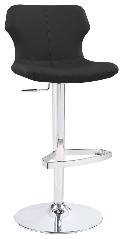 Modern Ellery Bar Stool Black Leatherette Polished Chrome Adjustable Base