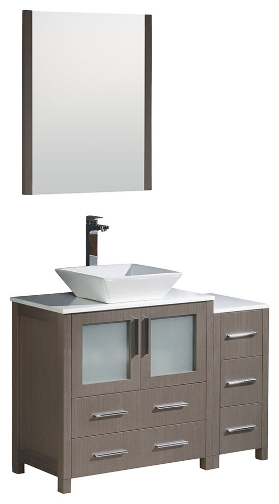 Torino 42" Gray Oak Modern Bathroom Vanity With Side Cabinet, FFT9152CH