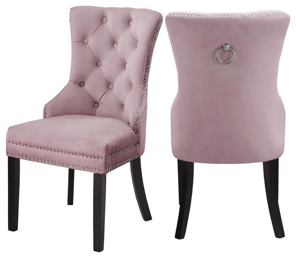 Nikki Velvet Dining Chairs, Set of 2, Pink