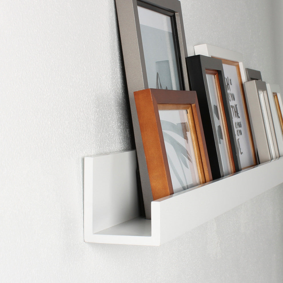 Levie Wooden Picture Ledge Wall Shelf, White 42