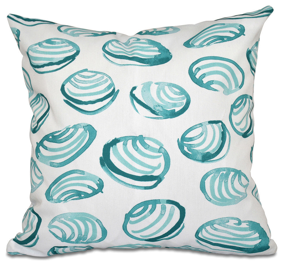 Clams, Geometric Print Pillow, Aqua, 18"x18"