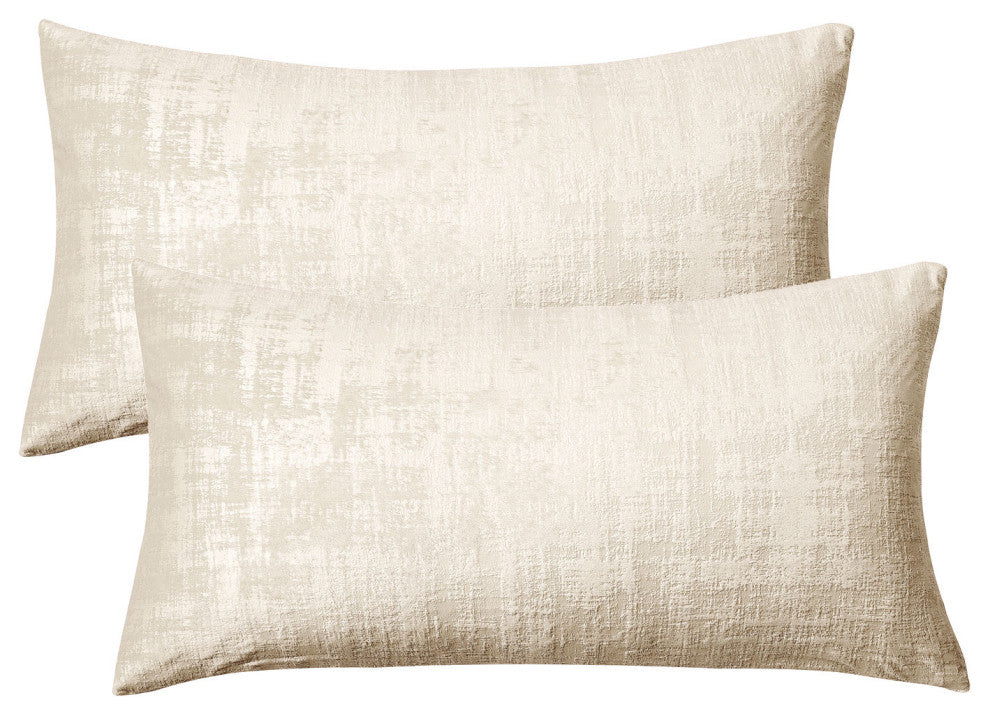 Velvet 2 Piece Lumbar Pillow Cover Set, Gardenia, 2 Piece, 14"x26"