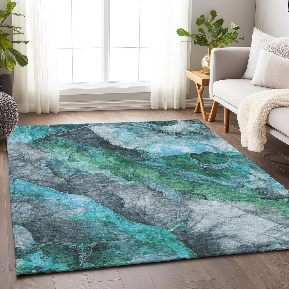 Machine Washable Indoor/Outdoor Chantille ACN1864 Teal 2'6" x 3'10" Rug
