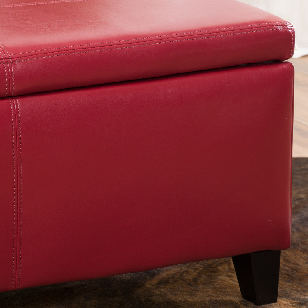 GDF Studio Skyler Beige Fabric Storage Ottoman Bench, Red