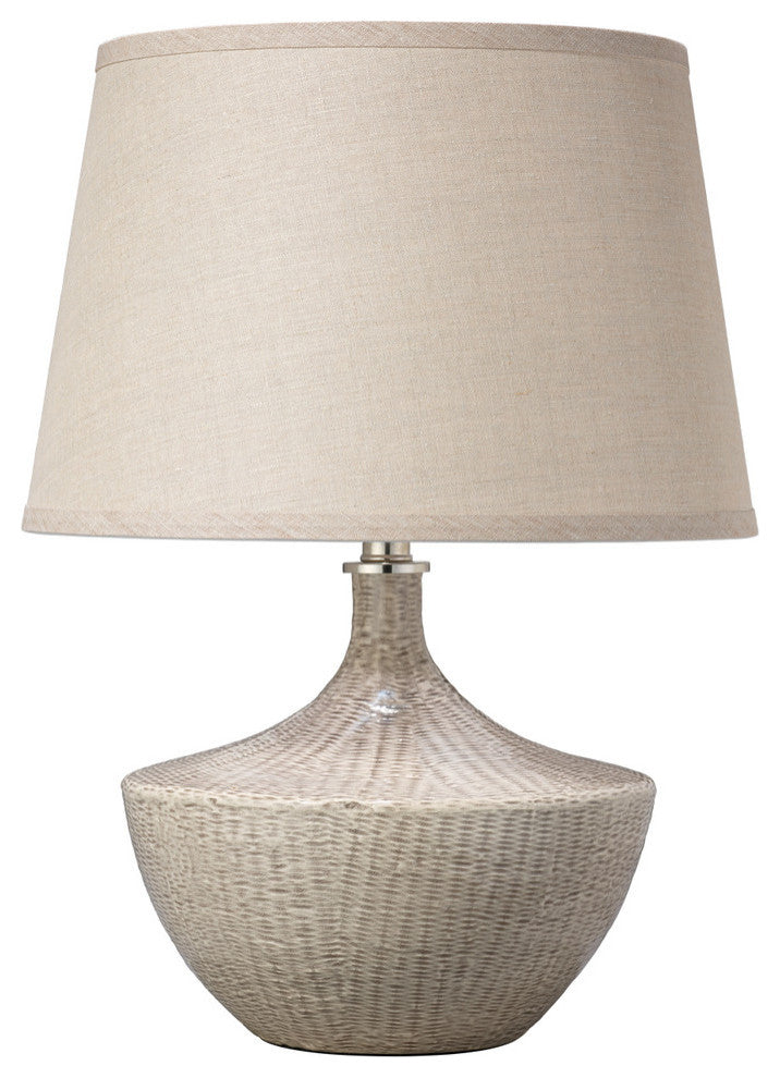 Basketweave Table Lamp, Off White Ceramic With Medium Open Cone Shade