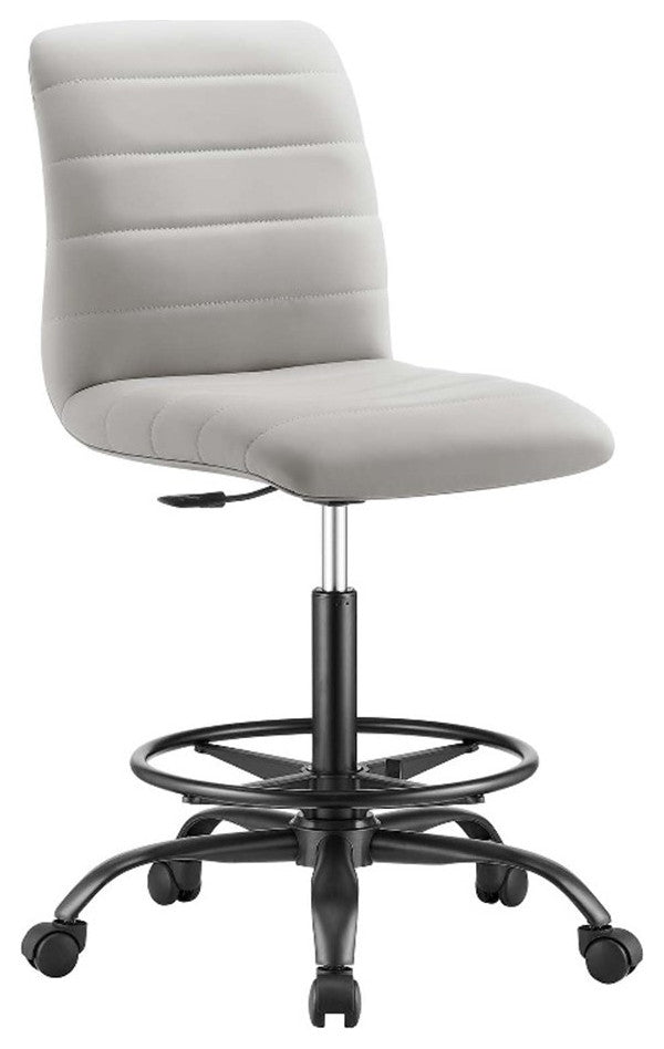 Modway Ripple Vegan Leather Armless Drafting Chair in Black/Light Gray