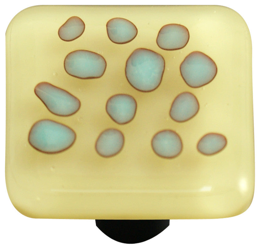 Square Glass Art Knob, Reactive Clear French Vanilla