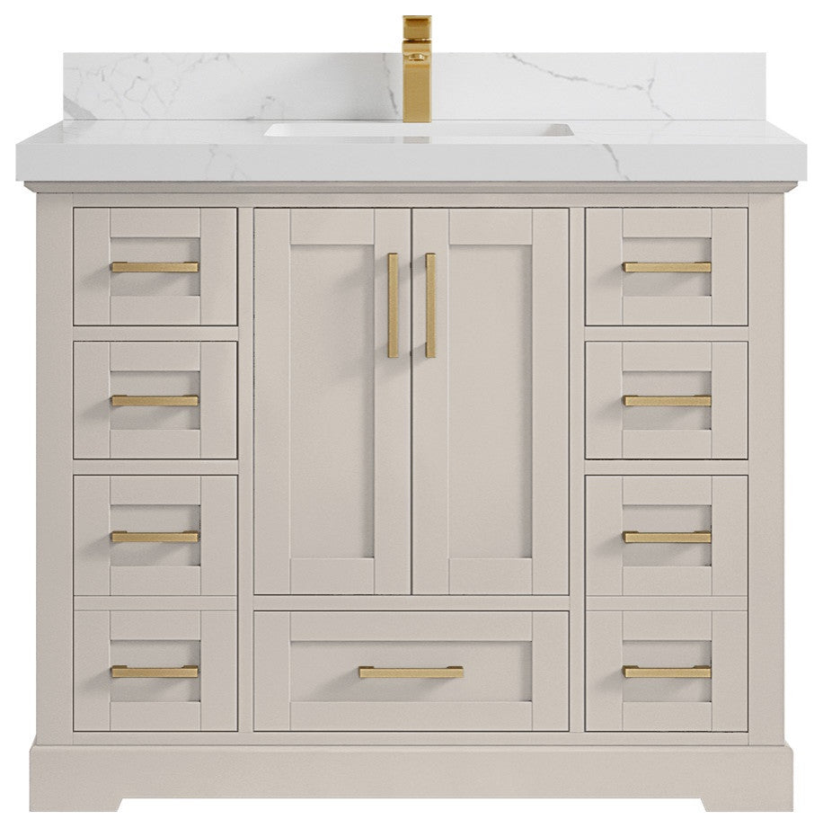 Boston 42" Single Sink Bath Vanity in Fine Grain 2" Calacatta Laza