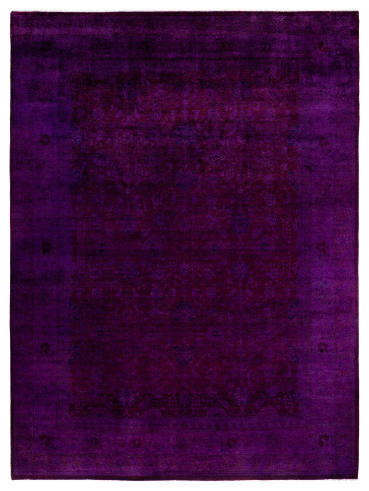 Overdyed One-of-a-Kind Hand-Knotted Area Rug Purple, 9' 1" x 12' 5"
