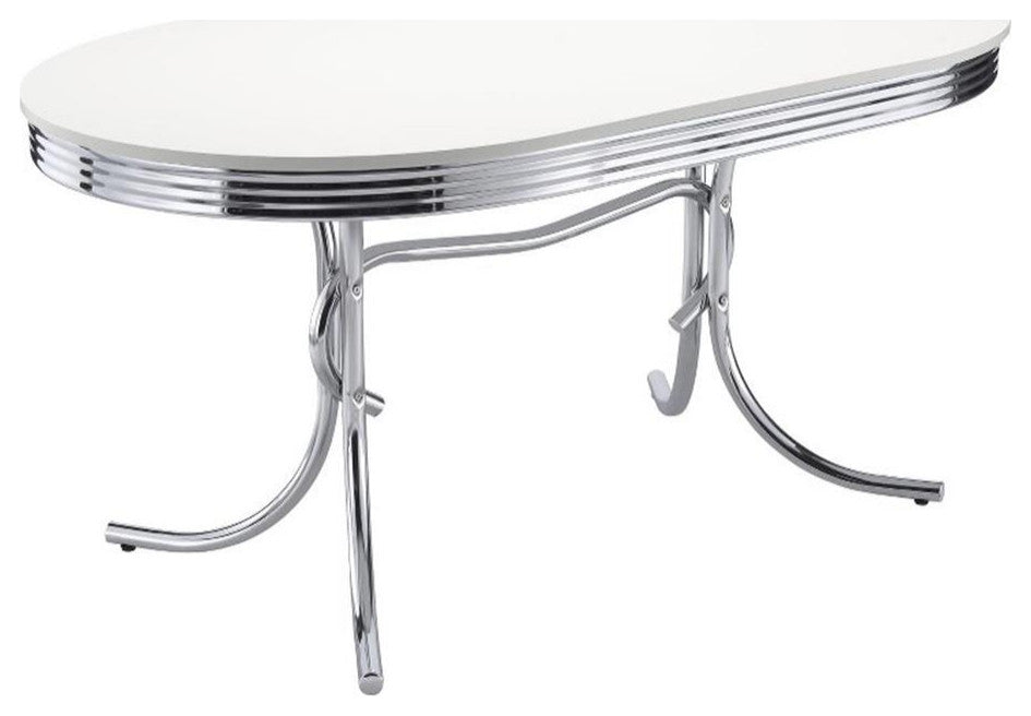 Coaster Retro Contemporary Wood Oval Shape Dining Table in White