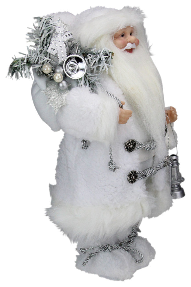 12" White and Silver Santa In With Lamp and Bag