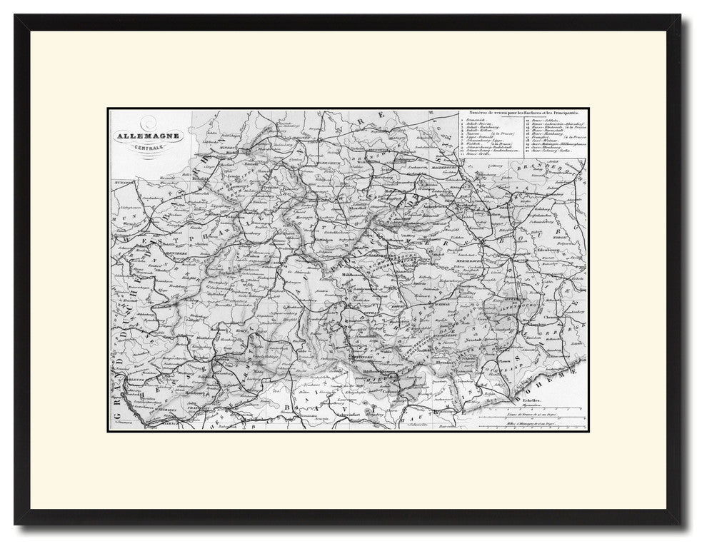 Central Germany Vintage B&W Map Canvas Print, 16"x21"