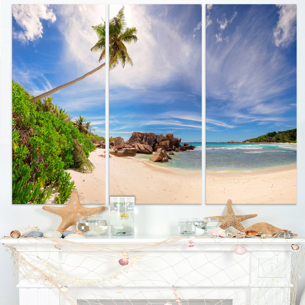 "Beautiful Beach at La Digue Seychelles" Wall Art, 3 Panels, 36"x28"