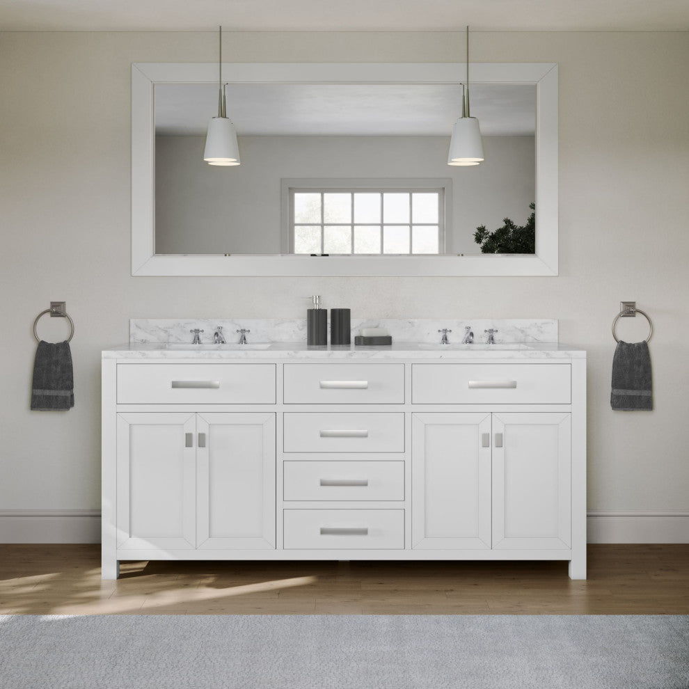 The Polaris Bathroom Vanity, Pure White, 72", Double Sink, Freestanding, With Mirror