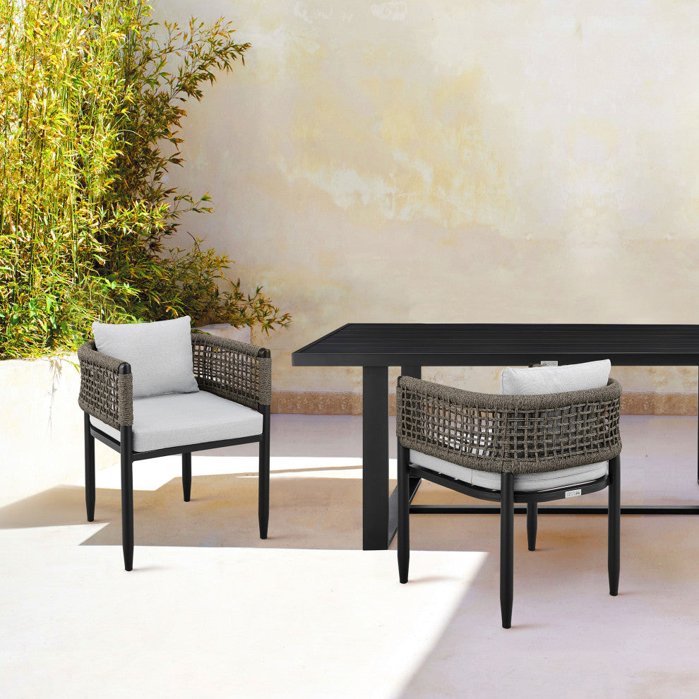 Alegria Outdoor Dining Chair in Aluminum with Gray Rope and Cushions - Set of 2